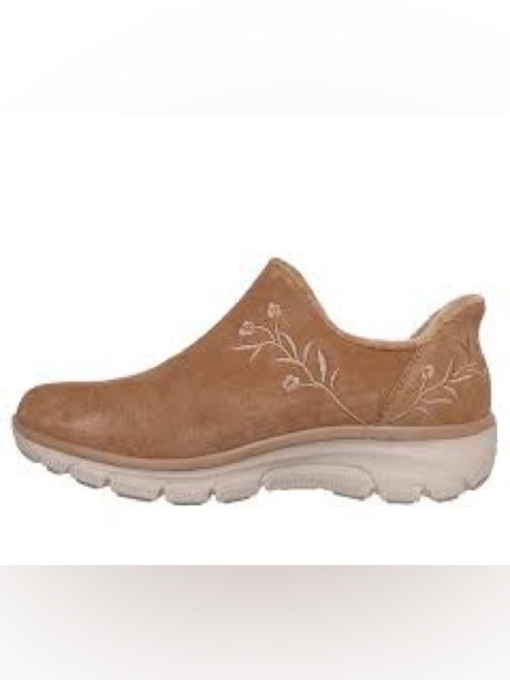 Skechers Tan Slip-On Ankle Bootie with Embroidered Detail ladies size 9 Wide